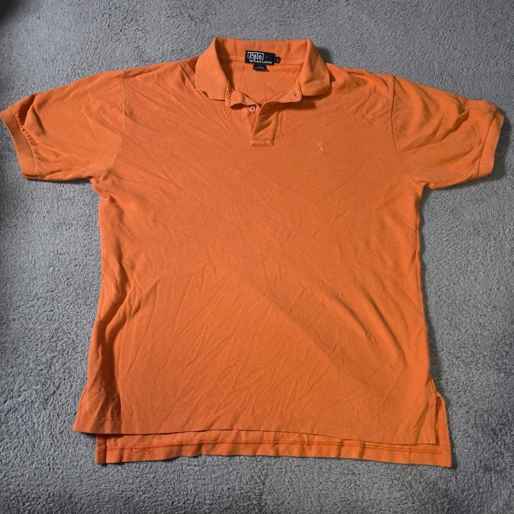 Polo Ralph Lauren Mens Large Polo Shirt Orange Short Sleeve Tonal Pony Classic